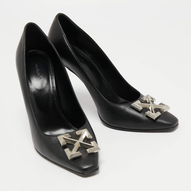 Pre Owned Off White Black Leather Arrow Embellished Pumps Size 41