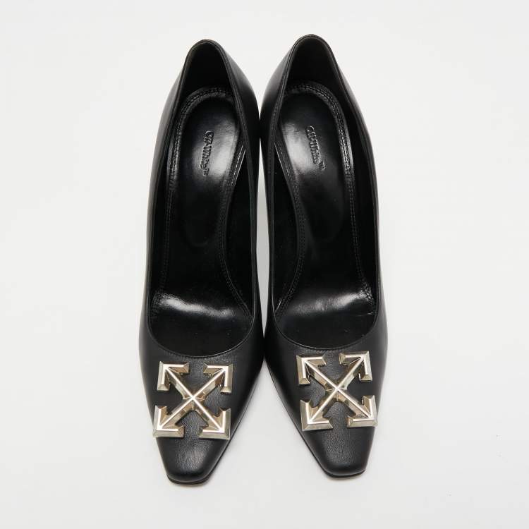Pre Owned Off White Black Leather Arrow Embellished Pumps Size 41
