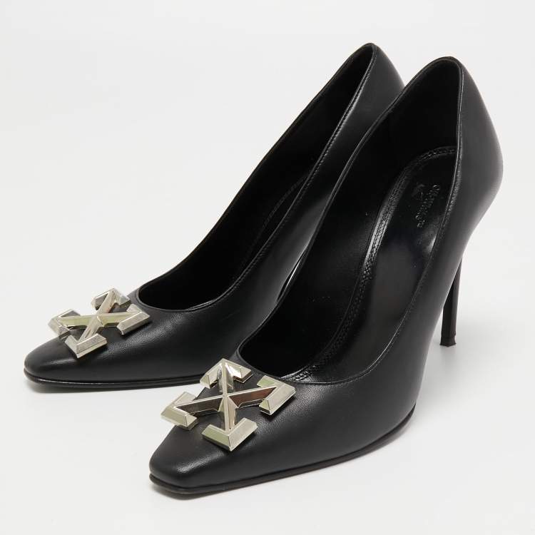 Pre Owned Off White Black Leather Arrow Embellished Pumps Size 41