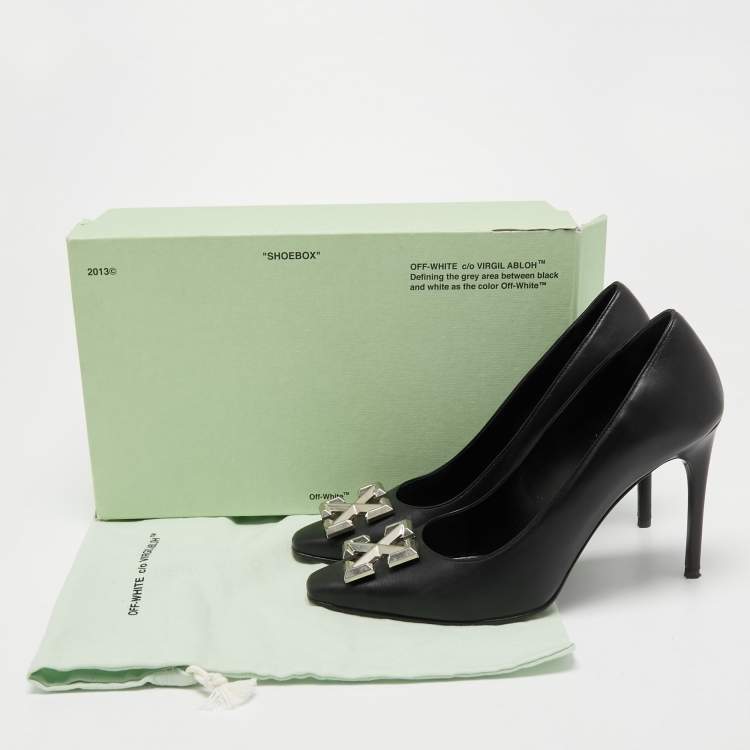 Pre Owned Off White Black Leather Arrow Embellished Pumps Size 41