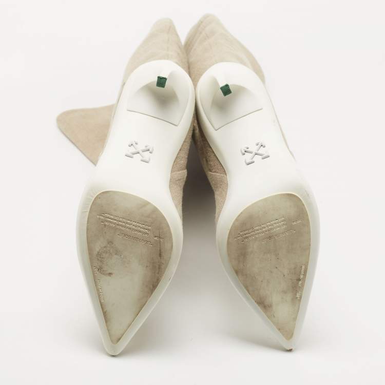 Pre Owned Off-White Beige Canvas For Walking Knee High Boots Size 38