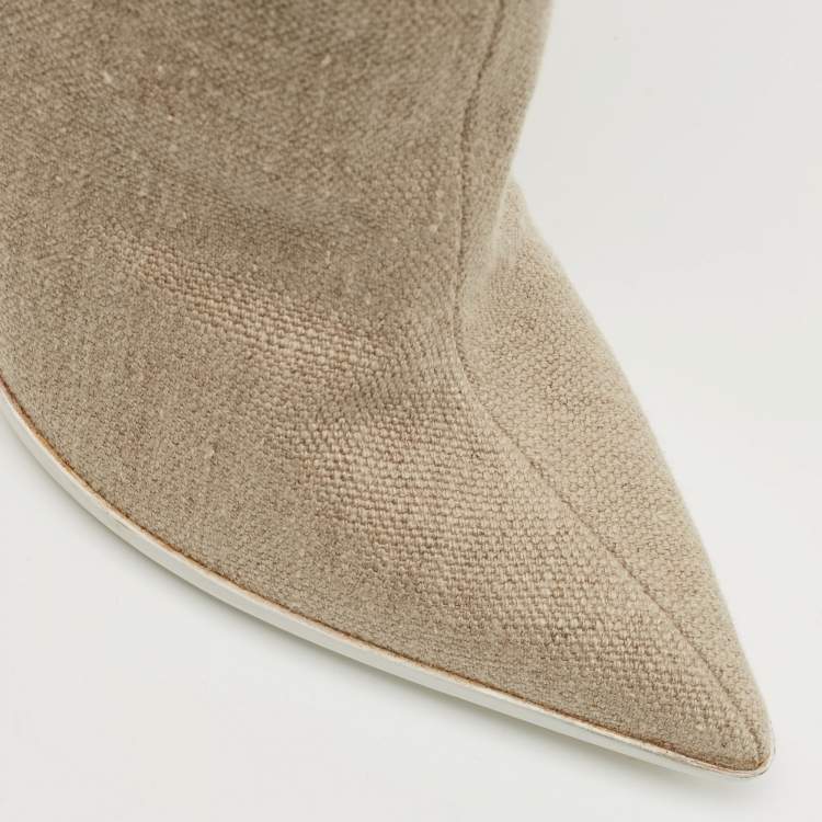 Pre Owned Off-White Beige Canvas For Walking Knee High Boots Size 38