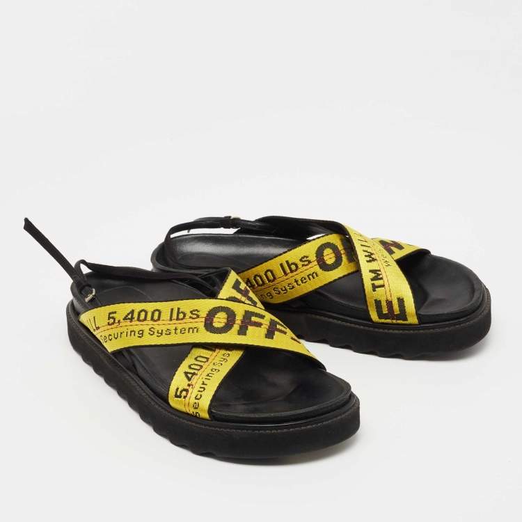 Pre Owned Off-White Yellow Canvas Virgil Abloh Belt Slingback Sandals Size 39 