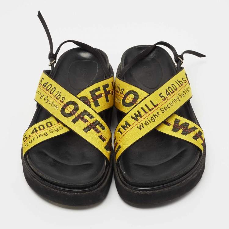 Pre Owned Off-White Yellow Canvas Virgil Abloh Belt Slingback Sandals Size 39 