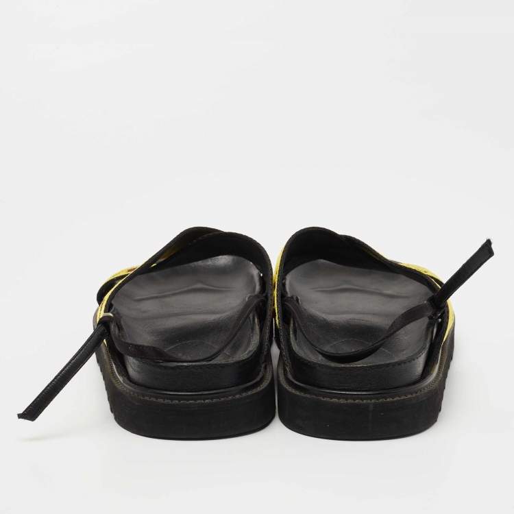 Pre Owned Off-White Yellow Canvas Virgil Abloh Belt Slingback Sandals Size 39 