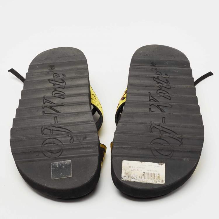 Pre Owned Off-White Yellow Canvas Virgil Abloh Belt Slingback Sandals Size 39 