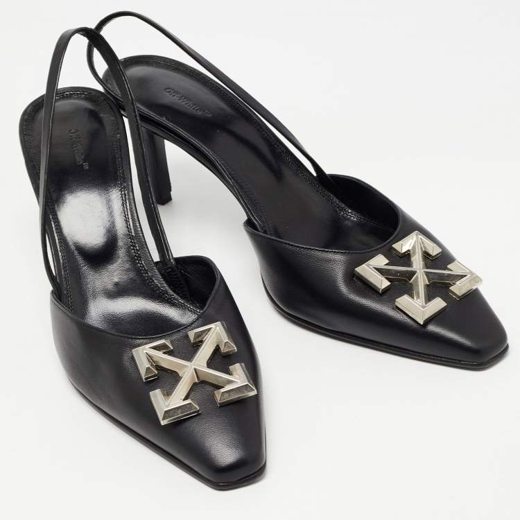 Pre Owned Off-White Black Leather Arrow Slingback Pumps Size 41