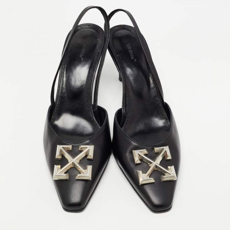 Pre Owned Off-White Black Leather Arrow Slingback Pumps Size 41