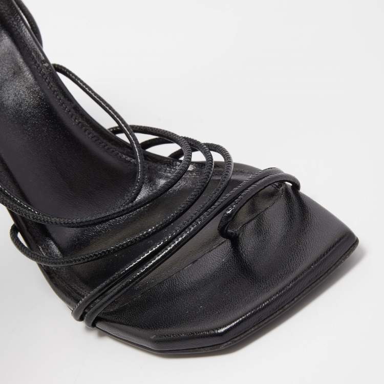 Pre Owned Off-White Black Leather Allen Ankle Wrap Sandals Size 38