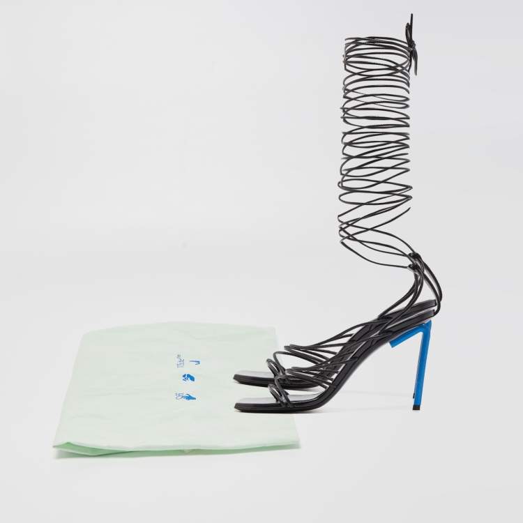 Pre Owned Off-White Black Leather Allen Ankle Wrap Sandals Size 38