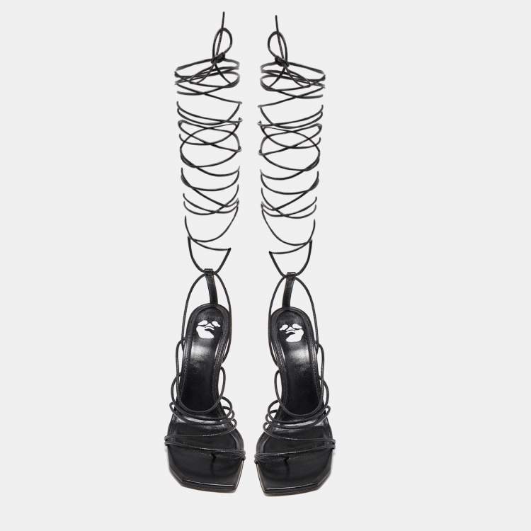 Pre Owned Off-White Black Leather Allen Ankle Wrap Sandals Size 38