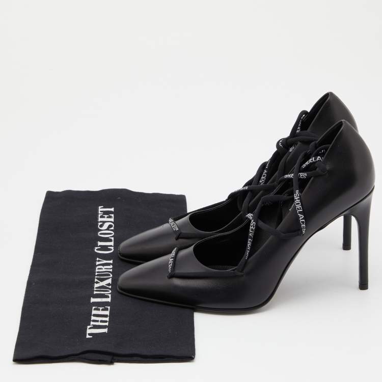 Pre Owned Off-White Black Leather Lace Up Pumps Size 39