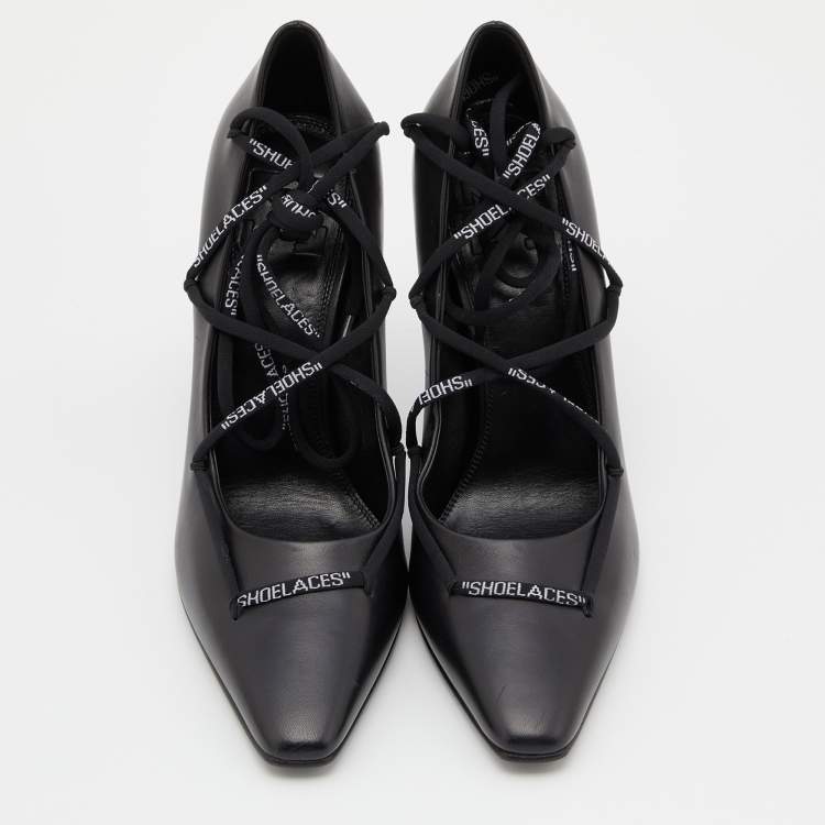 Pre Owned Off-White Black Leather Lace Up Pumps Size 39