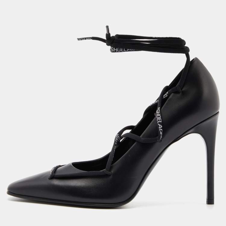 Pre Owned Off-White Black Leather Lace Up Pumps Size 39