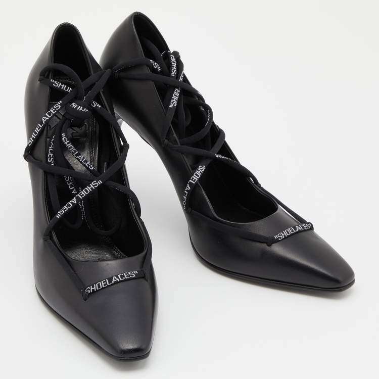 Pre Owned Off-White Black Leather Lace Up Pumps Size 39