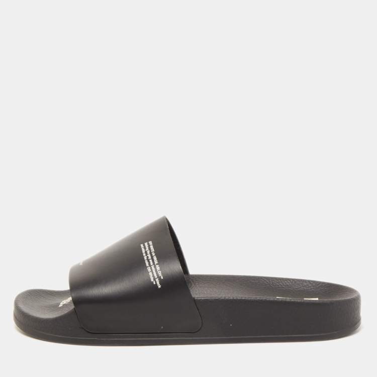 Pre Owned Off-White Black Rubber Corporate Print Flat Slides Size 39