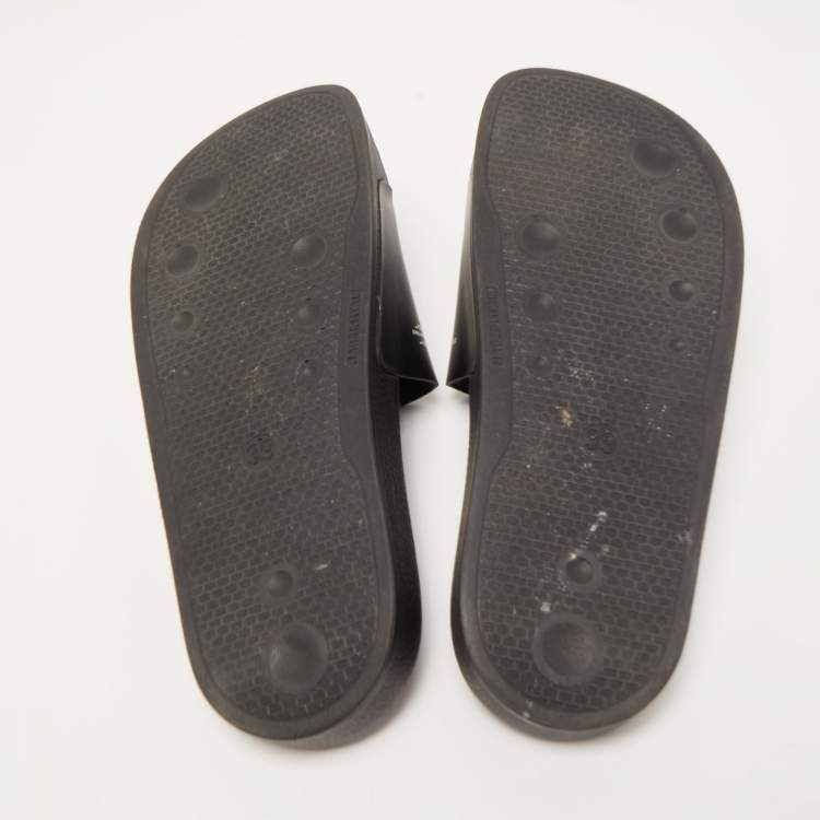 Pre Owned Off-White Black Rubber Corporate Print Flat Slides Size 39
