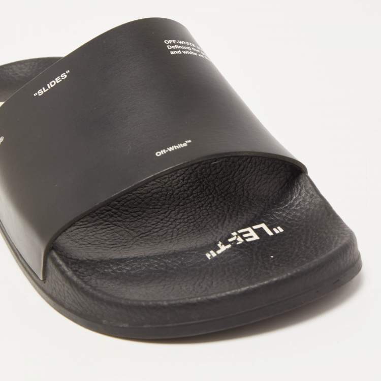 Pre Owned Off-White Black Rubber Corporate Print Flat Slides Size 39
