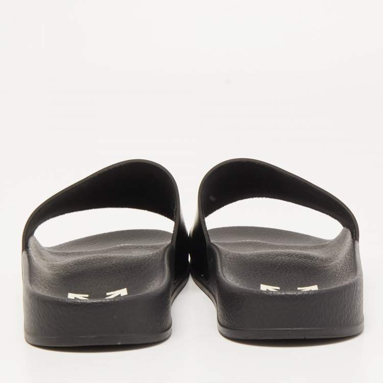 Pre Owned Off-White Black Rubber Corporate Print Flat Slides Size 39