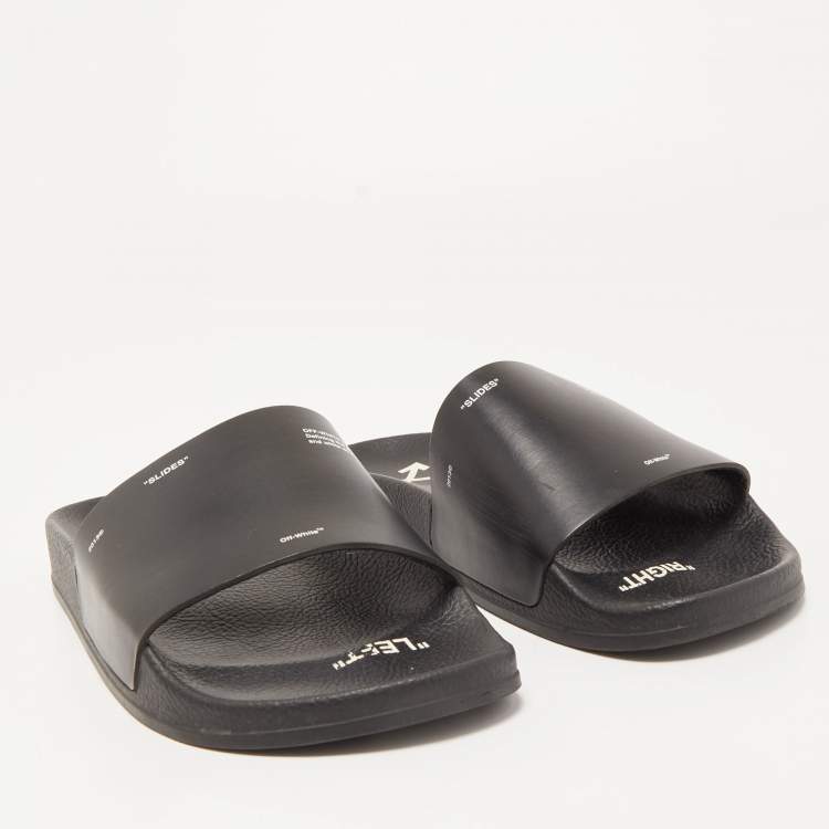 Pre Owned Off-White Black Rubber Corporate Print Flat Slides Size 39
