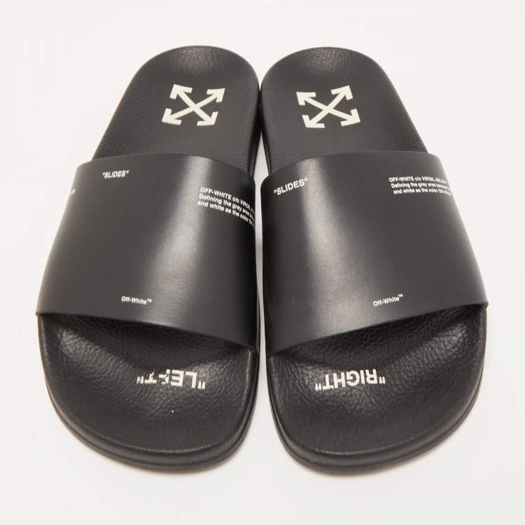 Pre Owned Off-White Black Rubber Corporate Print Flat Slides Size 39