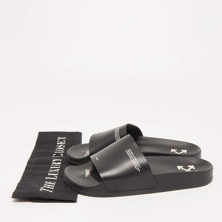 Pre Owned Off-White Black Rubber Corporate Print Flat Slides Size 39