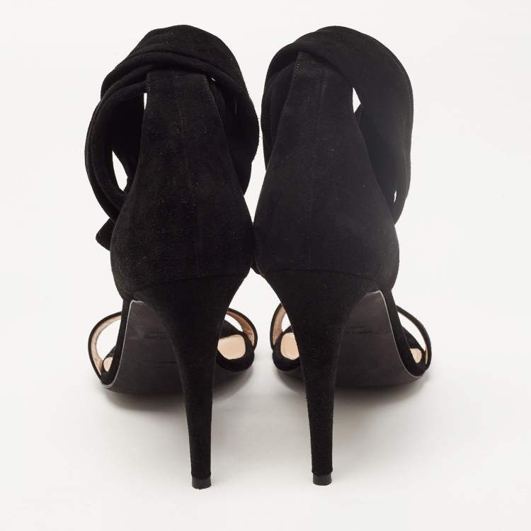 Pre Owned Off-White Black Suede Ankle Wrap Sandals Size 39