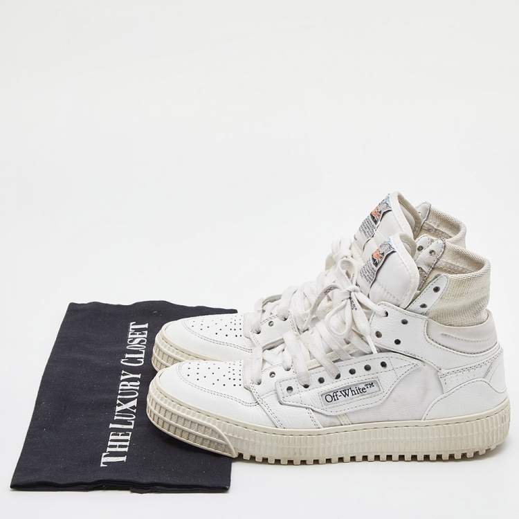 Pre Owned  Off-White White Leather and Canvas Off Court 3.0 High Top Sneakers Size 37