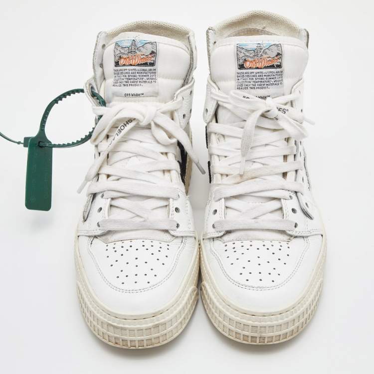 Pre Owned  Off-White White Leather and Canvas Off Court 3.0 High Top Sneakers Size 37