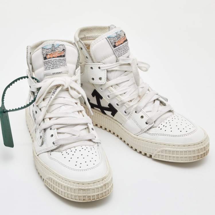 Pre Owned  Off-White White Leather and Canvas Off Court 3.0 High Top Sneakers Size 37