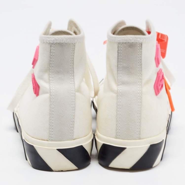 Pre Owned Off White White/Grey Canvas and Suede High Top Arrow Sneakers Size 40