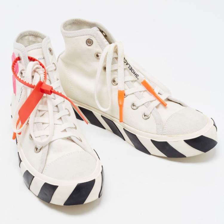 Pre Owned Off White White/Grey Canvas and Suede High Top Arrow Sneakers Size 40