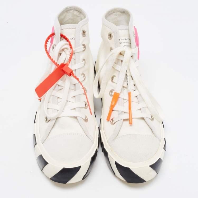 Pre Owned Off White White/Grey Canvas and Suede High Top Arrow Sneakers Size 40