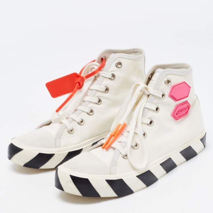 Pre Owned Off White White/Grey Canvas and Suede High Top Arrow Sneakers Size 40