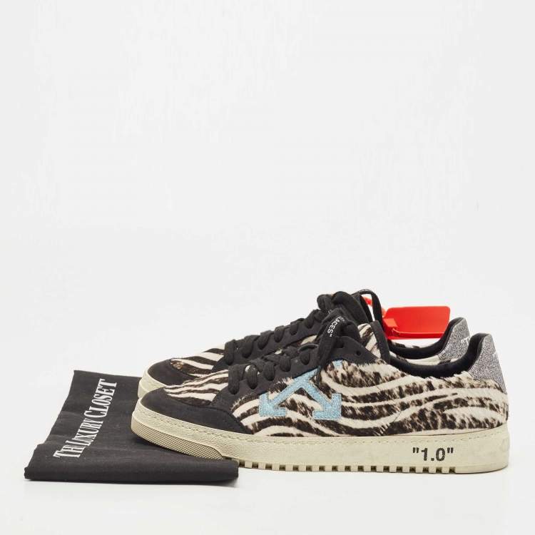 Pre Owned Off-White Black Suede and Calf Hair Low-top Zebra Arrow  Sneakers  Size 40
