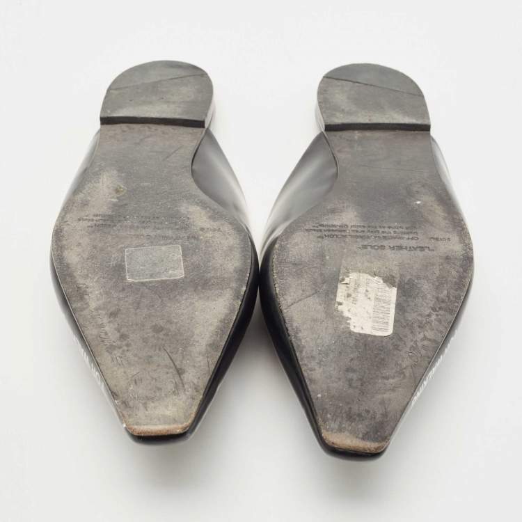 Pre Owned Off-White Black/Yellow Leather and Logo Elastic Flat Mules Size 40