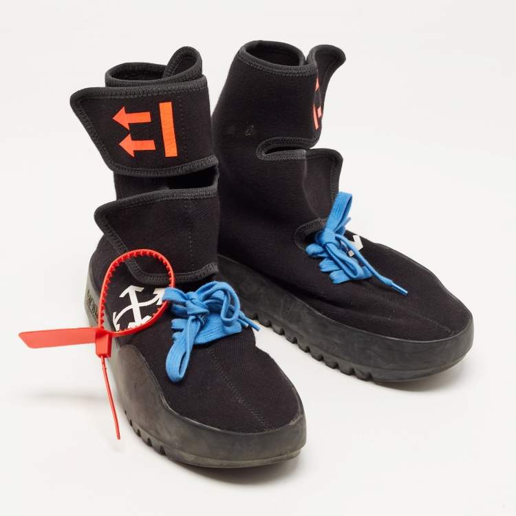 Pre Owned Off-White Black Knit Fabric Moto Wrap Velcro Detailed Sneakers Size 40