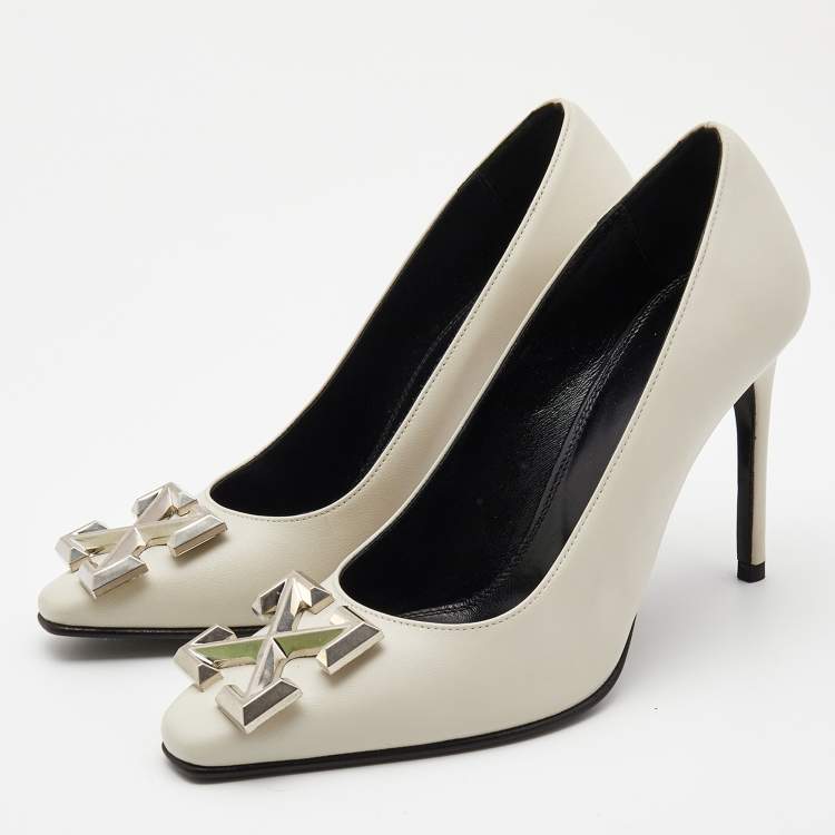 Pre Owned Off-White Cream Leather Arrow Embellished Pumps Size 36