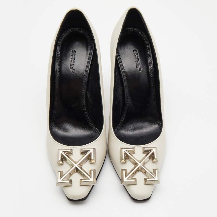 Pre Owned Off-White Cream Leather Arrow Embellished Pumps Size 36