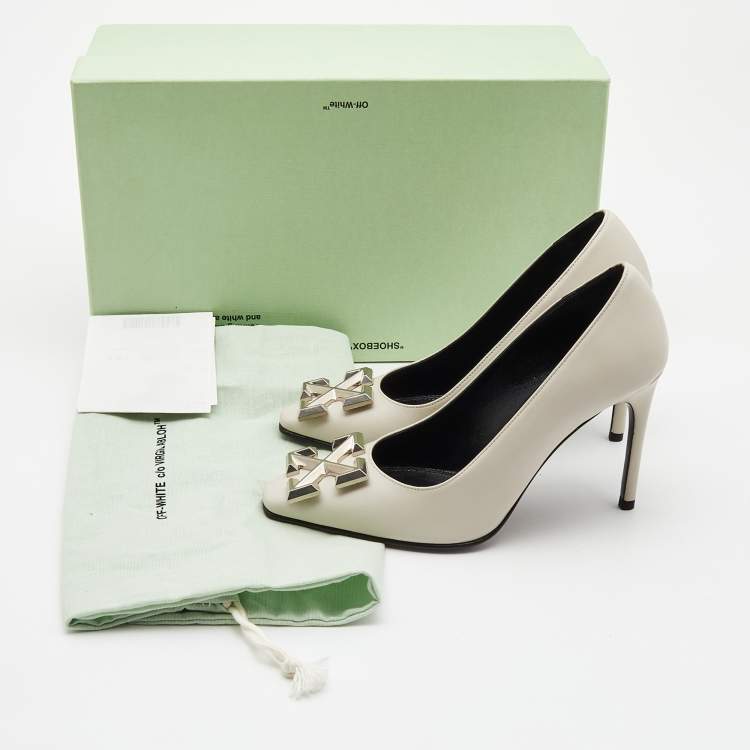Pre Owned Off-White Cream Leather Arrow Embellished Pumps Size 36