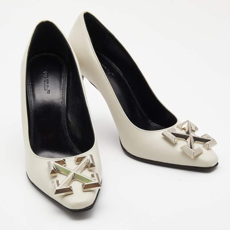 Pre Owned Off-White Cream Leather Arrow Embellished Pumps Size 36