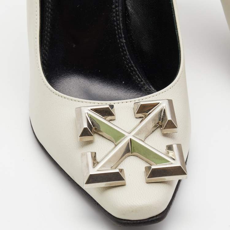 Pre Owned Off-White Cream Leather Arrow Embellished Pumps Size 36