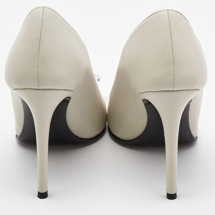 Pre Owned Off-White Cream Leather Arrow Embellished Pumps Size 36