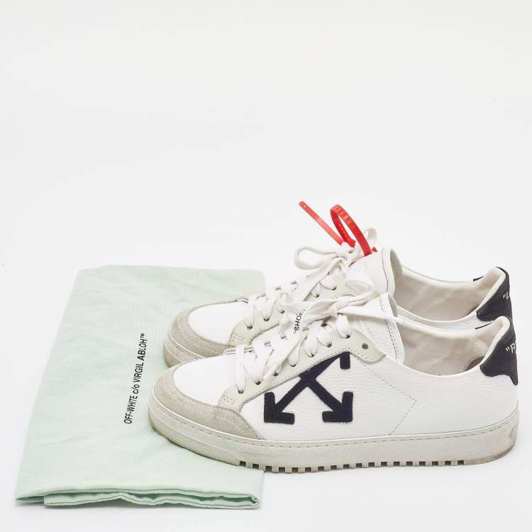 Pre Owned Off-White White/Black Leather and Suede 2.0 Low Top Sneakers Size 37