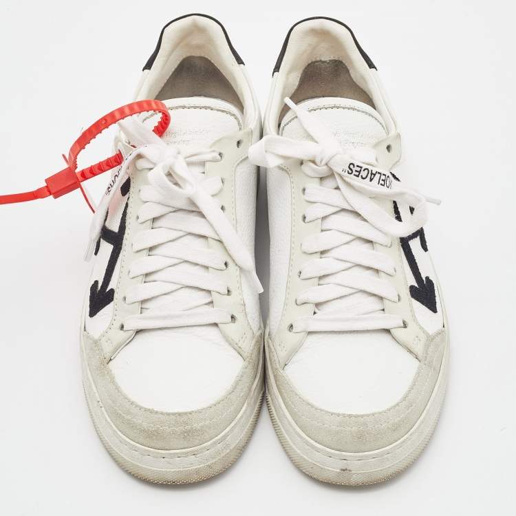 Pre Owned Off-White White/Black Leather and Suede 2.0 Low Top Sneakers Size 37