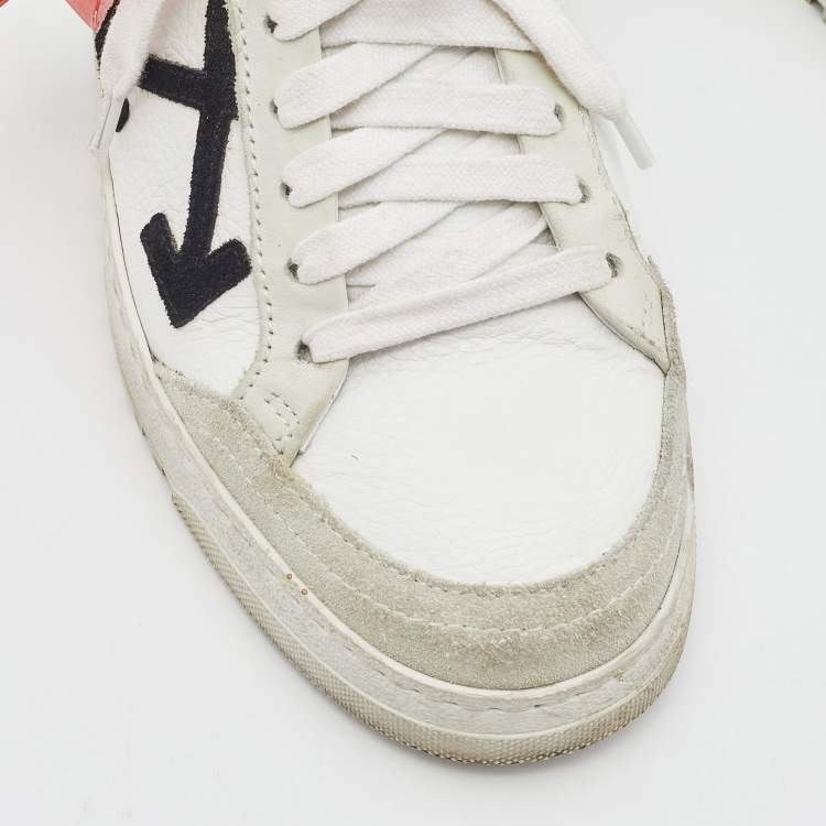 Pre Owned Off-White White/Black Leather and Suede 2.0 Low Top Sneakers Size 37