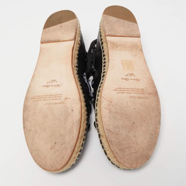 Pre Owned Off-White Black Leather Lace Espadrille Flats Size 40