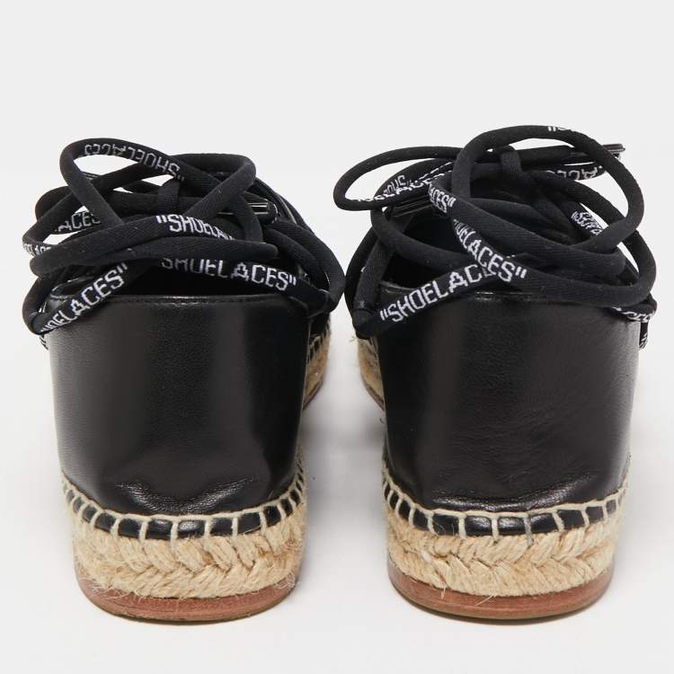 Pre Owned Off-White Black Leather Lace Espadrille Flats Size 40