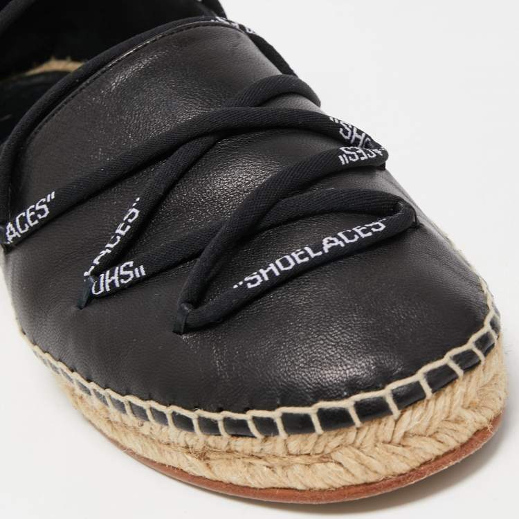 Pre Owned Off-White Black Leather Lace Espadrille Flats Size 40