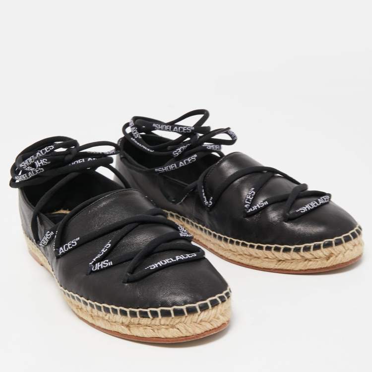 Pre Owned Off-White Black Leather Lace Espadrille Flats Size 40